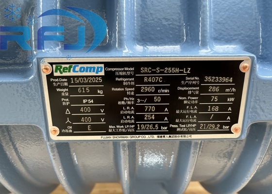 SRC-S-255H-LZ Refcomp R407C Soğutucu için vida tipi kompresör